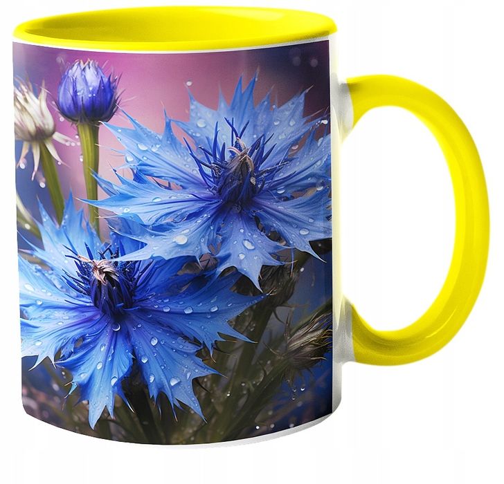 efektowny kubek cudowne chabry kwiaty ceramika + opakowanie 330ml.