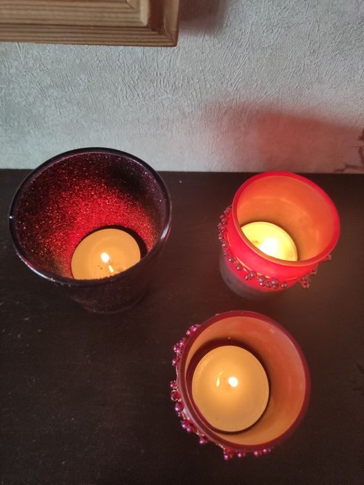 Набір підсвічників бордові новорічні декор