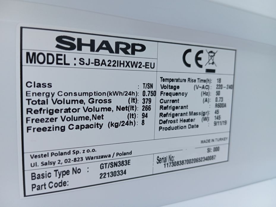 Холодильник Sharp высота 200см No-Frost A++ из Германии Гарантия