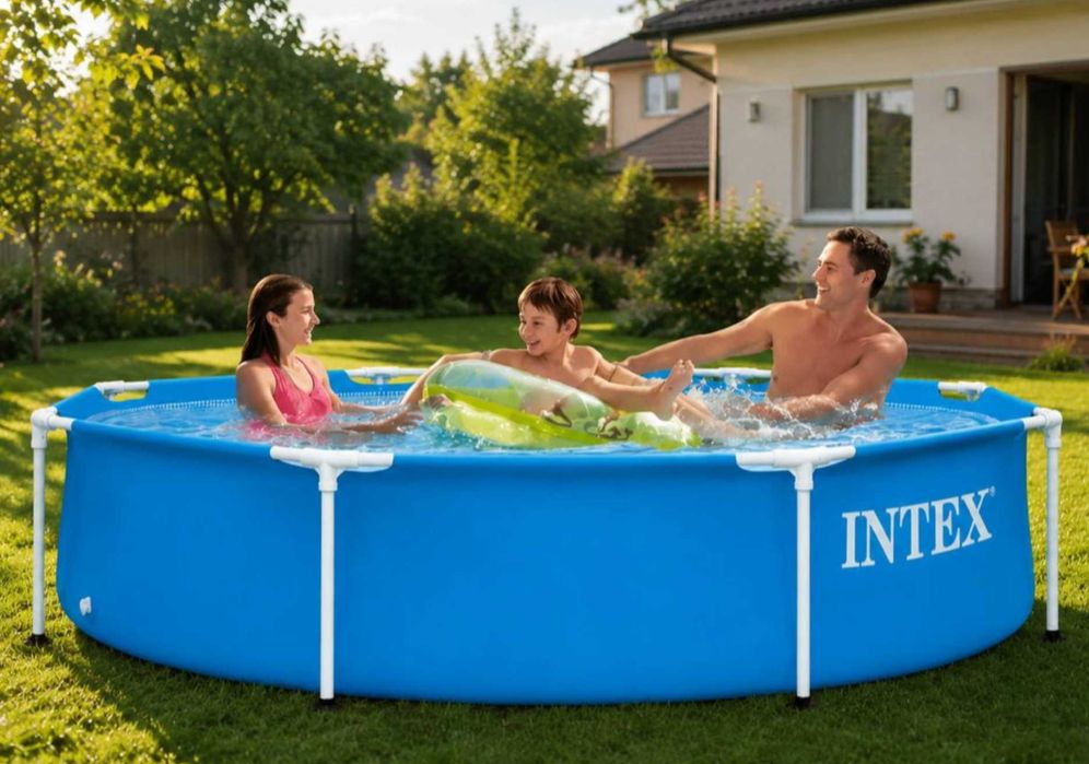 РОЗПРОДАЖ Басейн каркасний INTEX рожевий круглий Новинка 244 на 76 см, 305х76, 366х76 фільтр насос