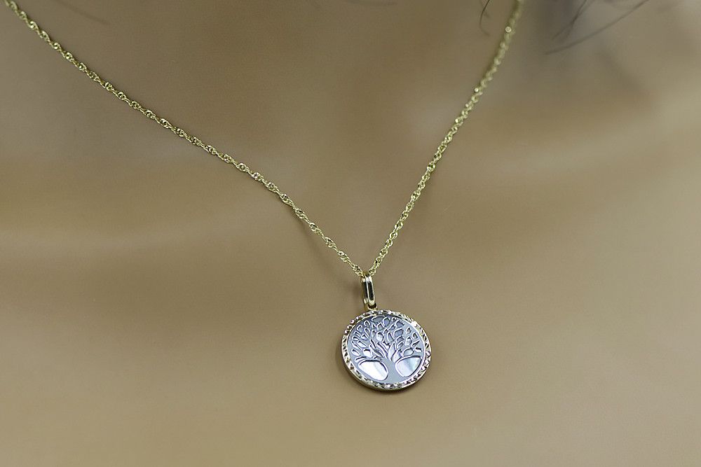 Złota zawieszka 14k 585 drzewko szczęścia z masą perłową cpc034yw W