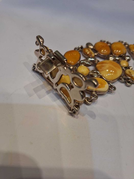 Pulseira de Prata 925 e Âmbar "Gema de Ovo"
