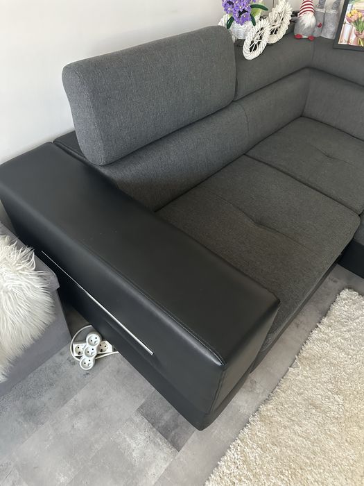 Narożnik materiał i ekoskórka z funkcją spania