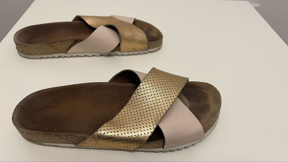 Klapki złote wojas 38 złoto różowe beżowe