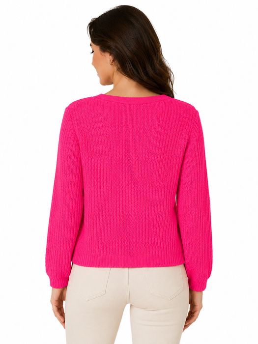 Sweter Różowy Kardigan Prążek XS