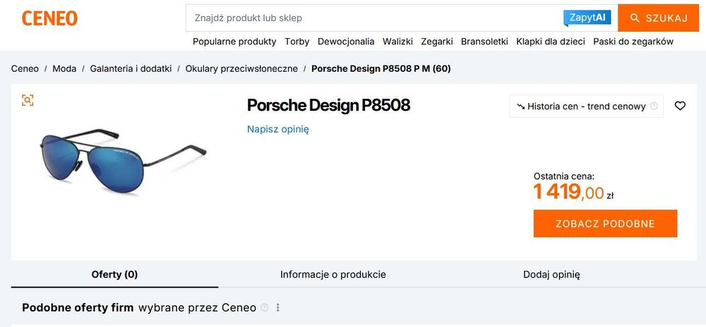Okulary przeciwsłoneczne z polaryzacją Porsche Design P8508 Aviator Blue UV-3 Etui Certyfikat Oryginalne