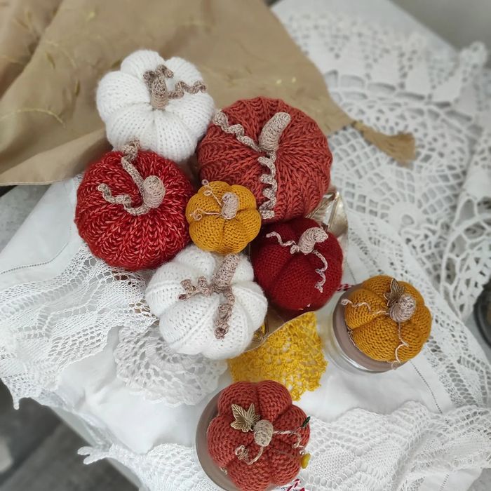 Декоративний гарбуз, в'язаний декор, Хеллоуїн, тыква вязаная, гарбузик