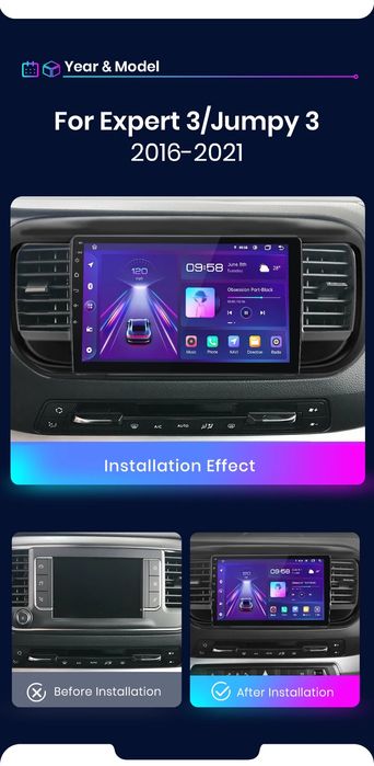 Rádio Android Peugeot Expert 3 Citroen Jumpy 3 SpaceTourer CARPLAY 32G