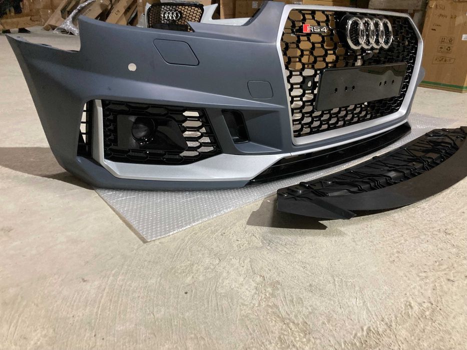 Передний бампер на Audi A4 B9 2015-2019год. (в стиле RS4 Под радары)V4