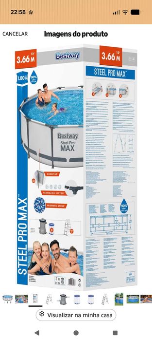 Piscina tubular BESTWAY STEEL PRO MAX D366X100CM + escada + filtro + recarga, com acessórios