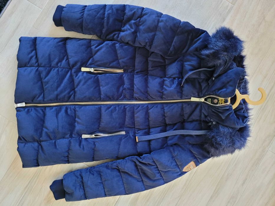 Kurtka Geographical Norway r. 38 granatowa sztruksowa długa