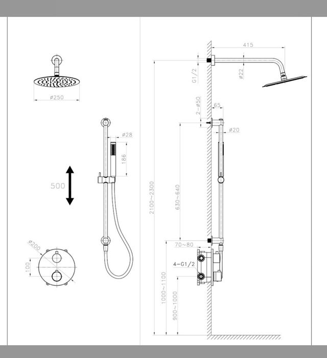 CERSANIT SET Zestaw podtynkowy z baterią ZEN TERMOSTAT czarny