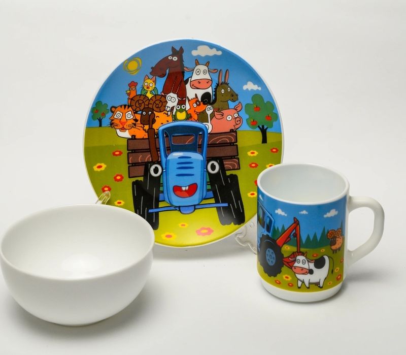Дитячий набір посуду зі склокераміки (Синій трактор)