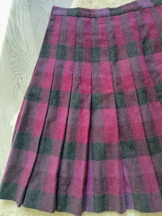 Handmade układana wiosenna spódnica midi godet krata classic Vintage M