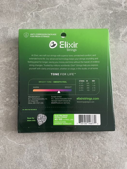 Elixir 45-105 Nanoweb Струни для бас-гітари