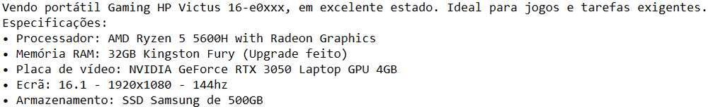 Portátil Gaming HP Victus 16-e0xxx