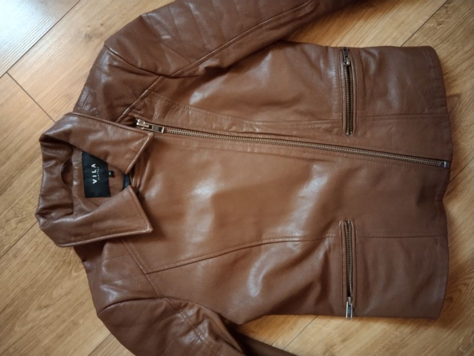 Brązowa kurtką ramoneska skóra naturalna S