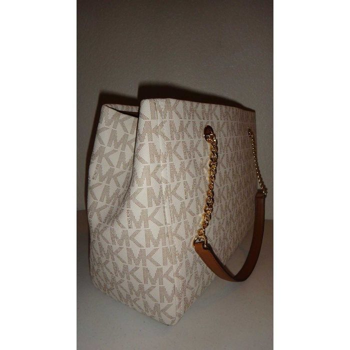 Michael Kors Brynn MK Logo LG Chain Shoulder Tote Bag White Vanilla