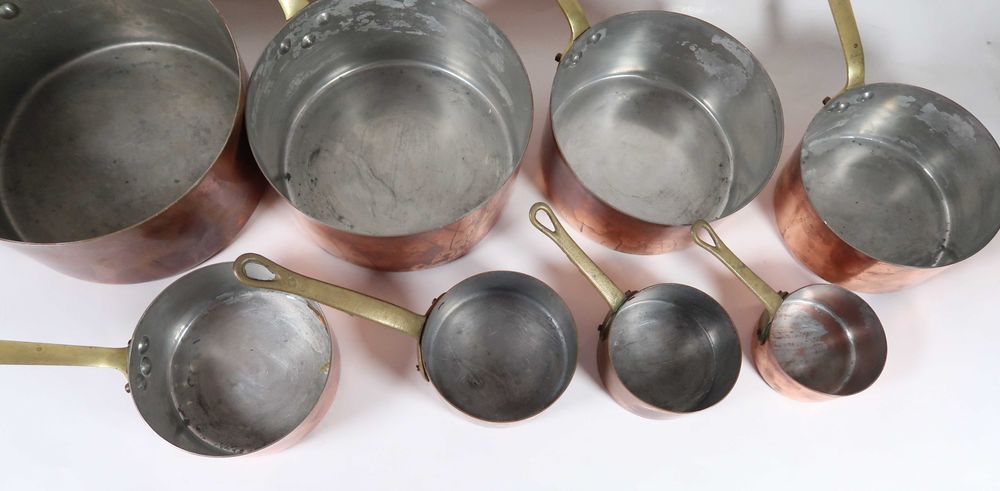 Conjunto de 8 tachos / caçarolas em cobre