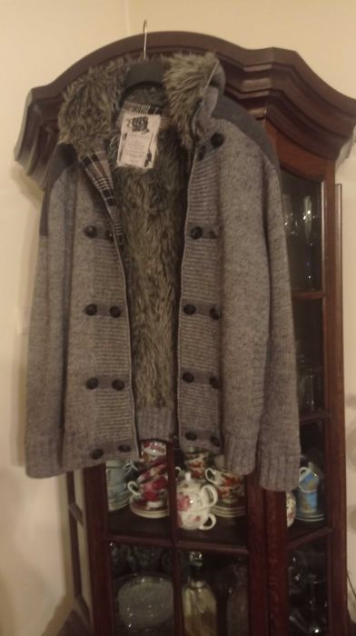 Swetry męski wełniany podbijany futrem