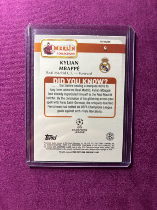 Kylian mbappe refractor card topps merlin