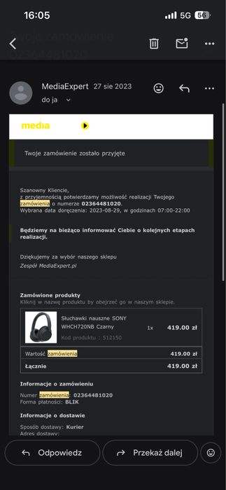 Słuchawki SONY WH-CH720N ANC Czarny