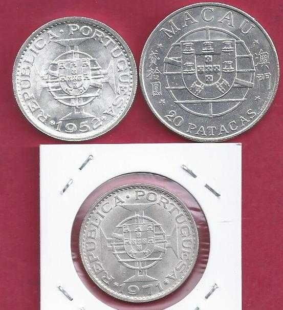 MOEDAS Ex-Colonia  Macau  3  Moedas   20 e 5 Patacas  Prata