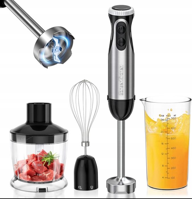 Blender Ręczny 4w1 Ze Stali Nierdzewnej Kuchenny 1000W