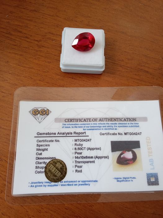 Rubi Certificado com 8.50 Quilates