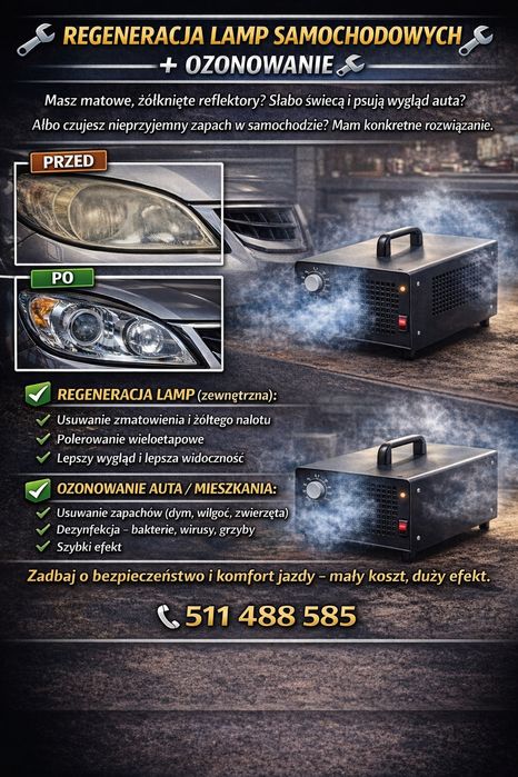 Regeneracja lamp samochodowych + ozonowanie auta | Lepsza widoczność