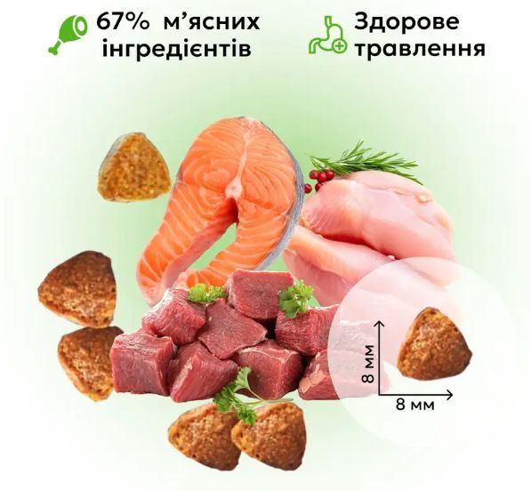 Сухий корм для котів, що живуть у приміщенні на основі 3-х видів м'яса