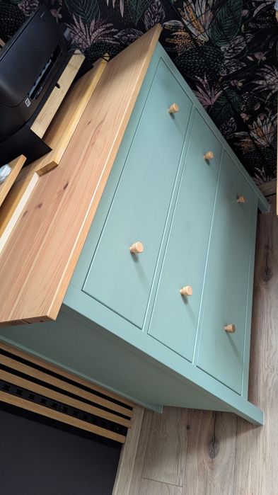 IKEA HEMNES Komoda, 3 szuflady, szarozielony/bejca jasnobrązowa, 108x96 cm