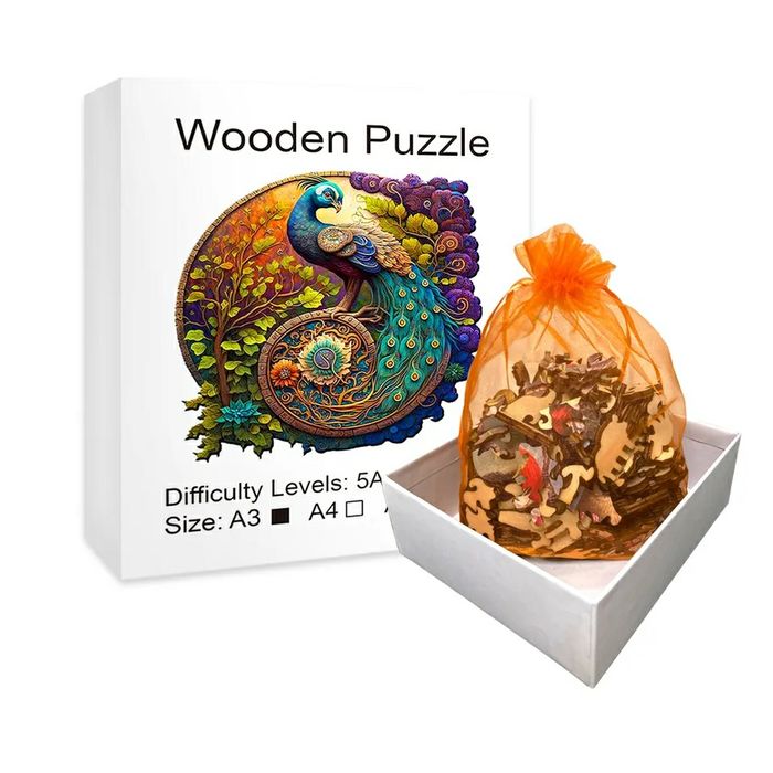 Puzzle Pavão em Madeira