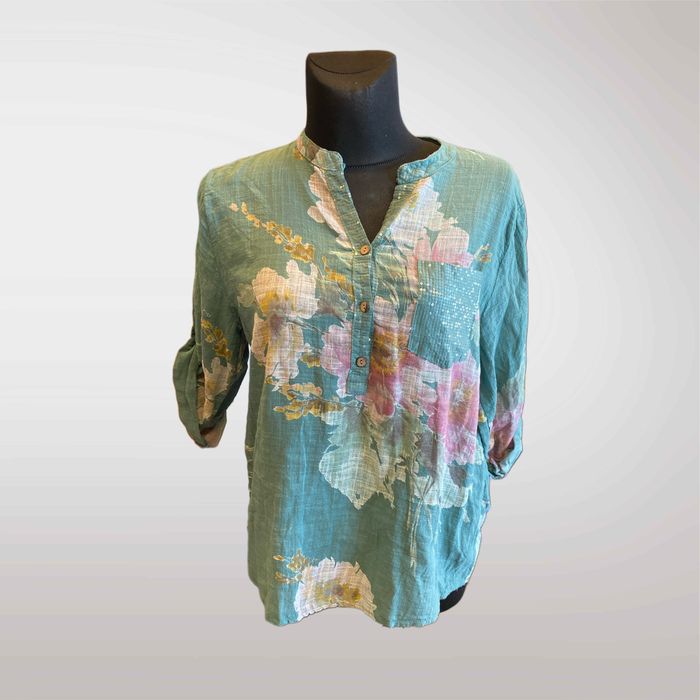 Bluzka Koszula Damska w Kwiaty Oversize Zielony