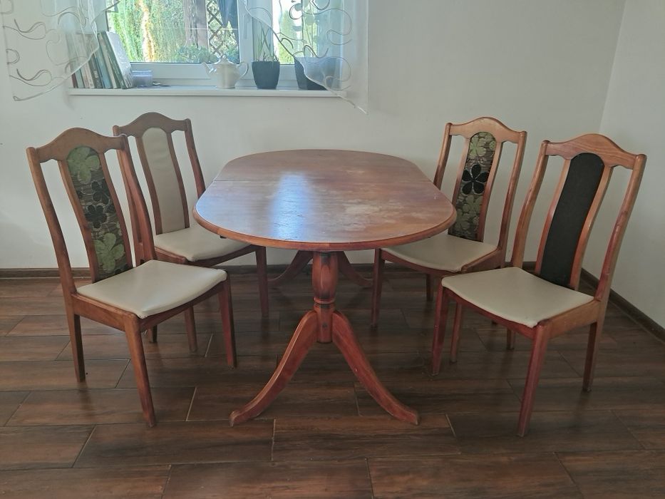 Drewniany stół z 6 krzesłami rozkładany 150x85 (190x85)