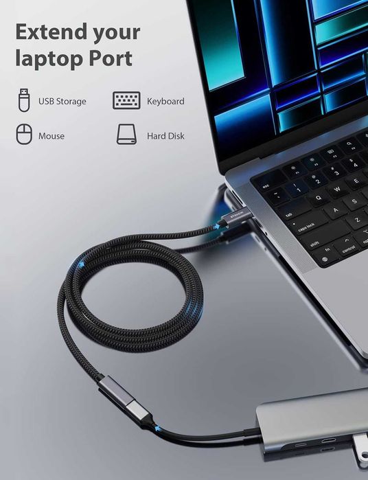 Kabel przedłużacz USB C STOUCHI USB C 3.2 gen 1 5GBPS 5A 100W 1.8m 484