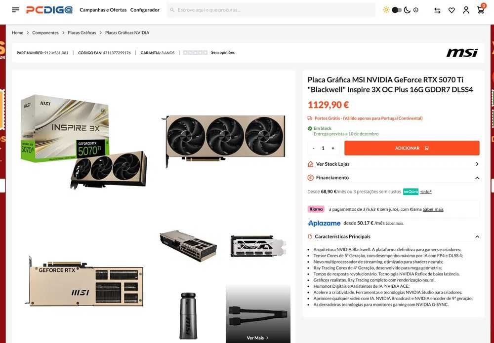 RTX 5070 TI 16GB msi inspire 3X OC plus