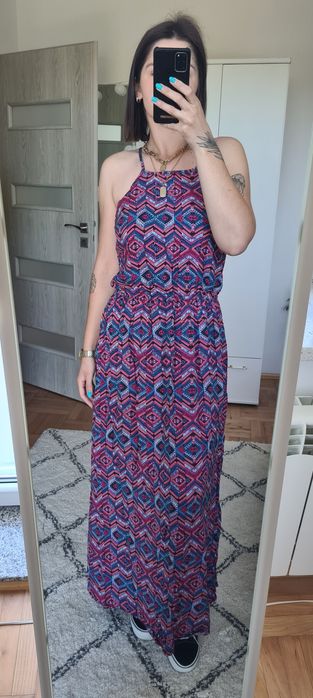 Sukienka długa maxi kolorowa we wzory boho hippie style z wiskozy