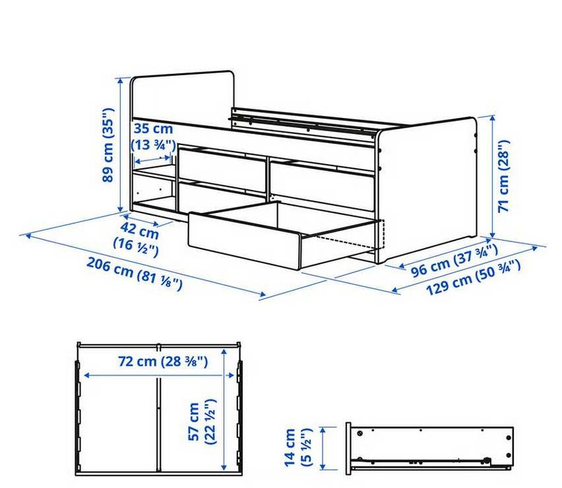 SLÄKT Cama individual com gavetas (90x200 cm) + Colchão