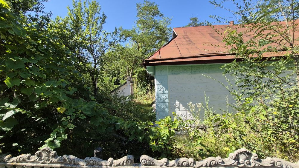 Будинок з джерельною водою на березі річки, асфальтована дорога