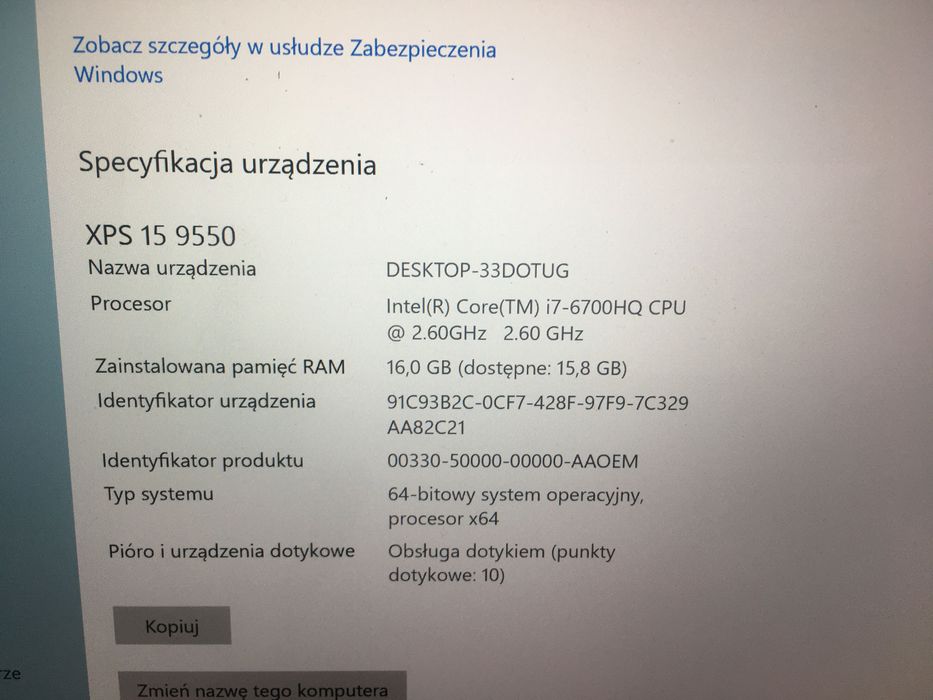 Dell XPS 9550 i7, 16GB RAM, 512 SSD, WIN 10, jedyny ze stacją TB16!