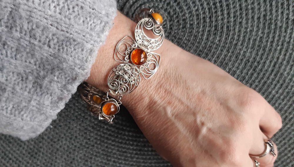 Bransoleta Imago Artis filigran z bursztynami.