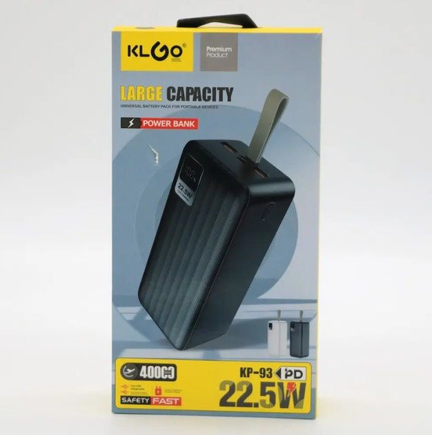 Повербанк KLGO KP-93, 40000 мА·ч, 22.5 W, USB-A, Type-C, micro USB