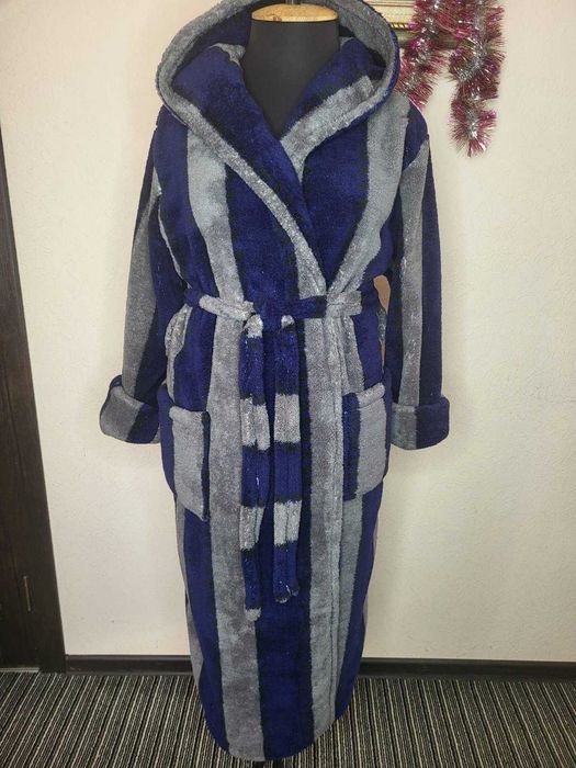 Мужской махровый халат батал / Халат с капюшоном на запах 44р-66р