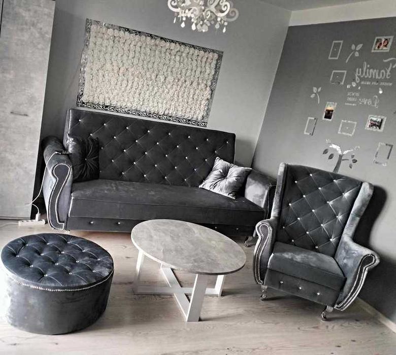 Kanapa Sofa Rozkładana Wersalka Glamour Fotel Uszak Pufa Kryształ