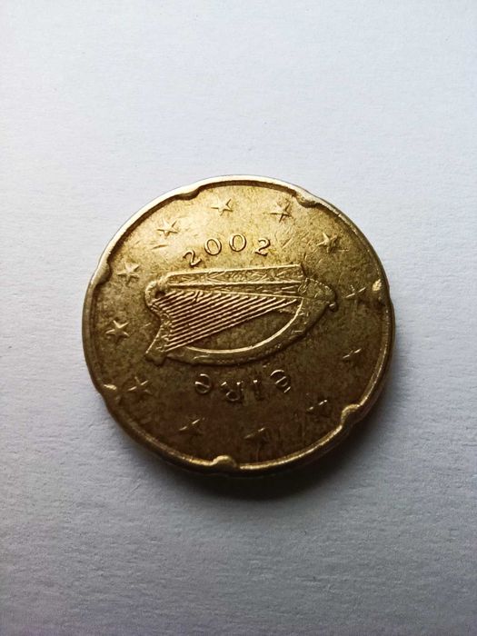 Moeda 20 cêntimos 2002 Irlanda com defeitos e erros cunhagem