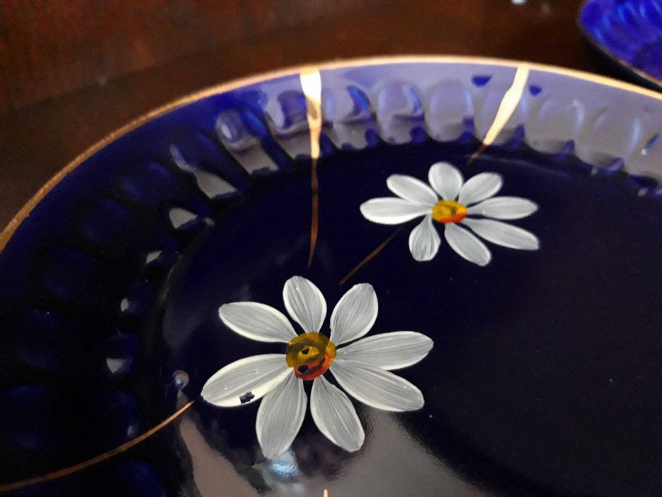 Zestaw Talerzy Deserowych Kobalt ręcznie malowane