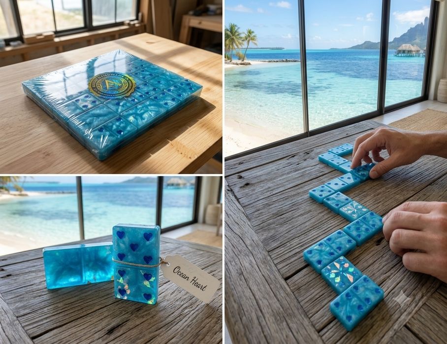 Rękodzieło unikatowe- piękne turkusowa woda Bora Bora- Domino!