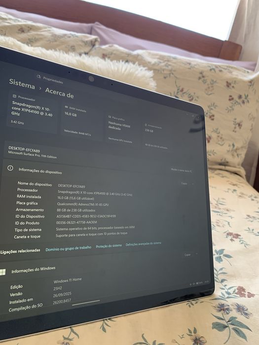 Microsoft surface pro 11, processador snapdragon (R) x 10- core RAM 16Gb