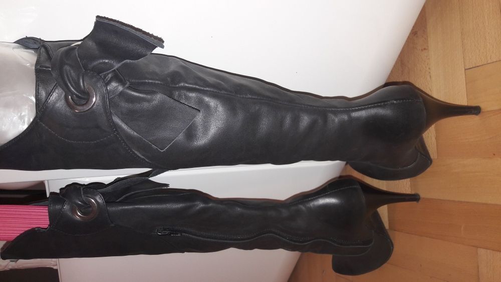 Kozaki szpilki skórzane